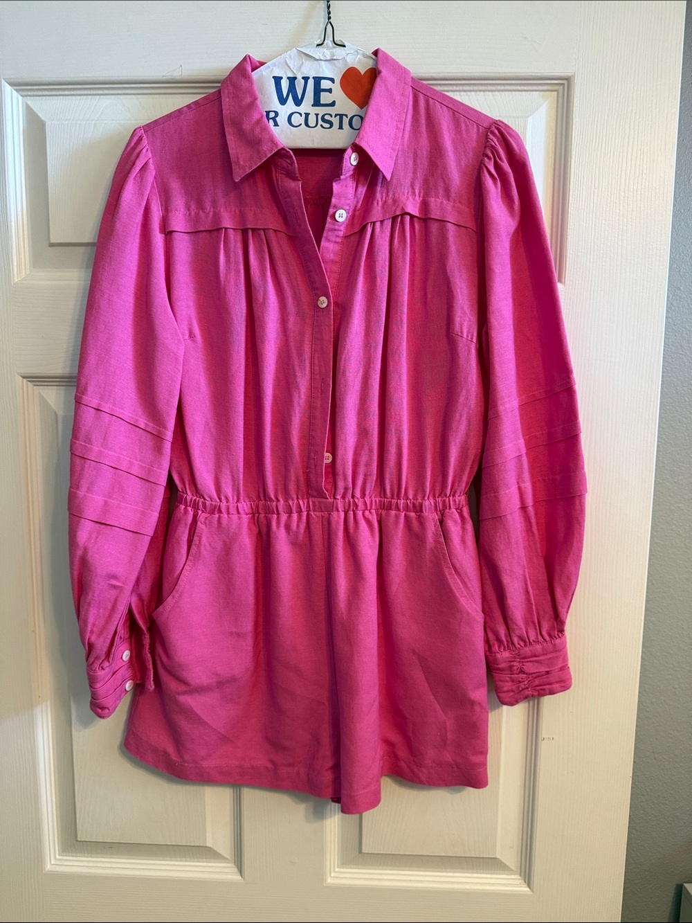 Fate Vibrant Pink Button-Front ROMPER with Elastic Waist with matching belt